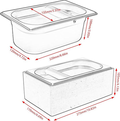 Knock Box Espresso, Coffee knockbox with Rubber Knock Bar and Anti-slip Pad, Commercial Use Large Capacity, Stainless Steel and Wooden, Espresso Accessory