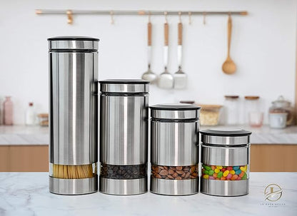 Le'raze Airtight Food Storage Container for Kitchen Counter with Window, [Set of 4] Canister Set Ideal for Flour Tea, Sugar, Coffee, Candy, Cookie Jar