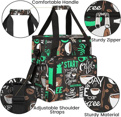 coffee cup coffee beans cyan Coffee Maker Carring Bag Travel Carrying Storage Tote Bag Compatible Portable Single Serve Coffee Brewer Case with Pockets for K-cup Pods