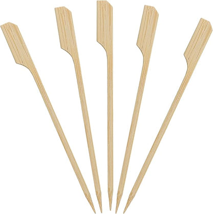 500 Count | KingSeal Natural Green Bamboo Wood Paddle Picks, Skewers for Appetizers and Cocktails, 4.5 Inches - 5 Packs of 100