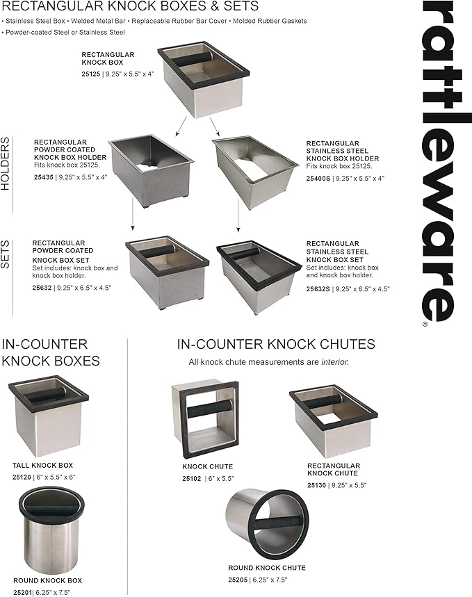Rattleware Stainless Steel Open Bottom Knock Box Chute (6.5" x 7.5") - Perfect For Home, Cafe, Restaurant, Hotel, Office, or Commercial Establishment - Ideal for Baristas