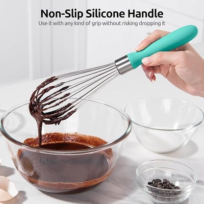 U-Taste Balloon Whisk for Cooking: 18/10 Stainless Steel Kitchen Wire Whisk, Medium Heavy Duty Egg Beater, Manual Baking Mixing Tool with 8 High Flex Wires for Stirring, Blending Sauce (Aqua Sky)