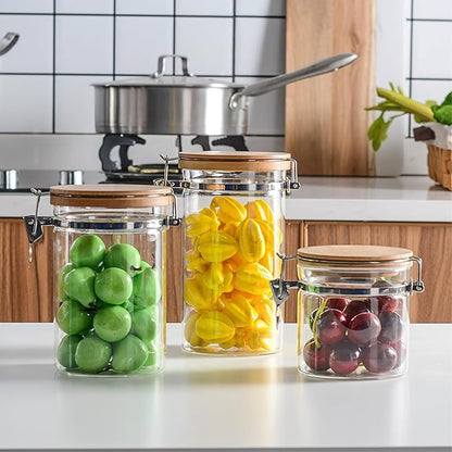 36 oz/1050ml Clear Glass Storage Canister with Airtight Bamboo Lid, Medium Decorative Container Jar for Coffee Spice Candy Salt Tea Cookie Condiment Pepper Sugar Overnight Oatmeal Snacks