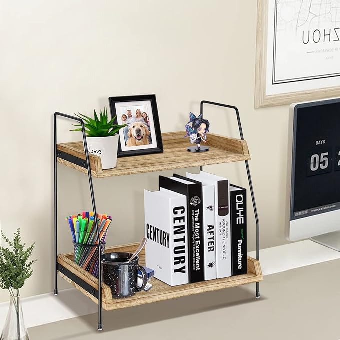 Yusepure Coffee Bar Accessories and Organizer Countertop, Coffee Station Organizer Kitchen Counter Shelf Organizer,Coffee Condiment Storage,Cup Lid Holder Countertop Shelf for Bathroom (Brown)
