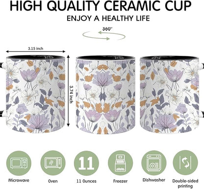 Vintage Flower Coffee Mug, Special Coffee Mug for Mothers, Gifts for Her Fall floral Cup, Beautiful Purple Wildflowers Inspirational Coffee Tea Cup for Her Birthday
