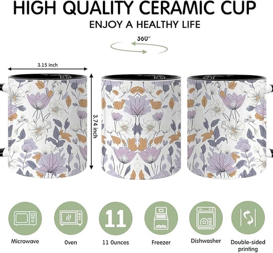 Vintage Flower Coffee Mug, Special Coffee Mug for Mothers, Gifts for Her Fall floral Cup, Beautiful Purple Wildflowers Inspirational Coffee Tea Cup for Her Birthday