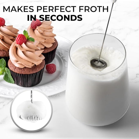Zulay Kitchen Powerful Milk Frother Wand - Ultra Fast Handheld Drink Mixer - Electric Whisk Foam Maker for Coffee, Lattes, Cappuccino, Frappe, Matcha & Coffee Creamer - Hot Pink Gold