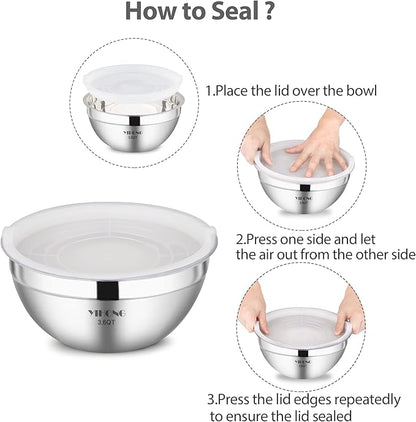 YIHONG Stainless Steel Mixing Bowls Set, 7 Piece Metal Mixing Bowls with Lids Set for Kitchen, Nesting Steel Mixing Bowls Ideal for Baking, Prepping, Cooking, and Serving Food(White)