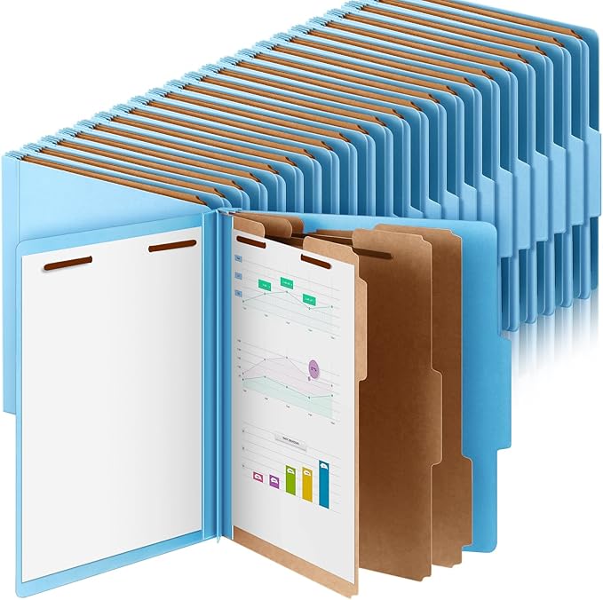 48 Pcs Classification Folders Letter Size, Back to School Supply for Teacher, Student, 3 Dividers Pressboard File Folder Bulk with 2 Fasteners, 3.5 Inch Expanding File Organizer (Blue)