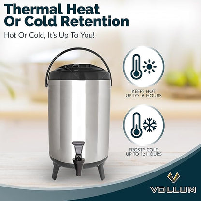 Stainless Steel Insulated Beverage Dispenser – Insulated Thermal Hot and Cold Coffee Carafe – 10 Liter Drink Dispenser with Spigot for Hot Water, Tea & Coffee, Cold Milk, Juice & More BLACK
