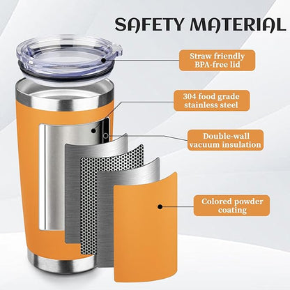 StarSpeed 20oz Tumbler Bulk with Lid, Stainless Steel Insulated Tumblers Double Wall Vacuum Insulated Travel Mug, Powder Coated Coffee Cups for Hot and Cold Drinks(Orange,6)