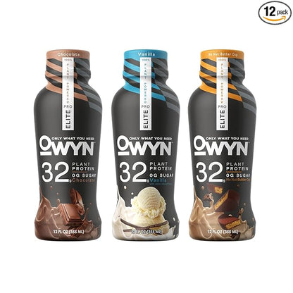 OWYN Pro Elite Protein Shake Variety Pack, 32g Protein, 0g Sugar, High Protein, Dairy Free, Gluten Free, Plant Based Protein Shake, 12 Count