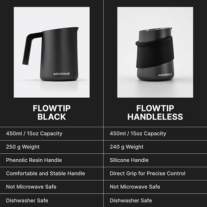 Subminimal FlowTip Handless Jug | Stovetop Milk Frothing, Foaming Pitcher for Premium Barista-Style Coffee | Cappuccino & Latte Art Pouring Jug with Ergonomic Heat Resistant Handle | 450ml, White