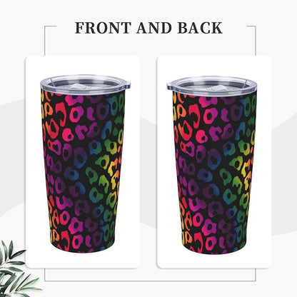 Leopard Print Tumbler with Lid and Straw 20oz Coffee Tumblers Leakproof Stainless Steel Travel Mug Vacuum Insulated Cup for Iced and Hot