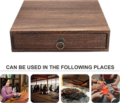 Zerodeko Wooden Tea Box Drawer, Vintage Tea Storage Box Holder, Coffee Sugar Bag Container for Home Office Packet Accessories