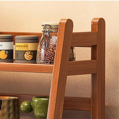 Wicker-Look Coffee Station Organizer, Bamboo Mug Holder Countertop, Kitchen Counter Shelf for Tea Coffee Bar Accessories, Matcha Stand, Cup Display, Condiment Storage Rack, 2 Tier, Brown