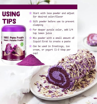 Purple Sweet Potato Powder 24oz (680g) - Natural Food Coloring for Baking, Drinks & Smoothies｜Ube/Purple Yam Alternative, Non-GMO, Gluten-Free, Resealable Fresh Pack