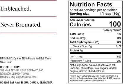King Arthur, 100% Organic Whole Wheat Flour, 100% Whole Grain, Non-GMO Project Verified, 2 Pounds (Pack of 12)