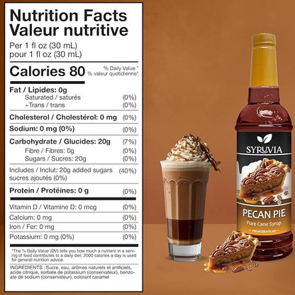 Syruvia Pecan Pie Syrup – 25.4 fl oz Syrup for Coffee, Lattes, Shakes, Smoothies, Desserts – 100% Vegan, Gluten Free, Kosher – Delicious Coffee Syrup