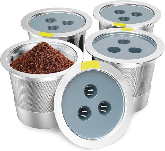 Reusable K Cups Compatible with Ninja Coffee Maker,Stainless Steel 4 Pack Reusable Coffee Pods,Permanent K Cups Coffee Filters Fit for Ninja CFP201 CFP 300 CFP301 CFP305 CFP307 CFP400 (4Pack)