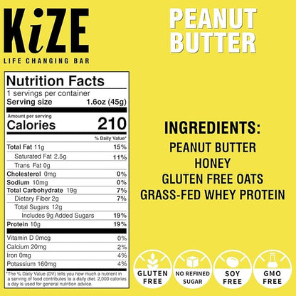 KiZE Energy Bars - Peanut Butter Lovers Variety Pack - 30-Count - Gluten Free, Dairy Free Options, Non-GMO, and High Protein Meal Replacement Energy Bars, Clean and Simple Food Ingredients - 7-10g High Protein Snacks (30 Count)