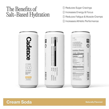 Cadence Electrolyte Drink - Cream Soda Flavor, 355ml x 12 | Science-Backed Hydration | Zero Sugar, Zero Caffeine | Vegan, Keto & Paleo Friendly | Sodium, Potassium & Magnesium for Performance & Recovery