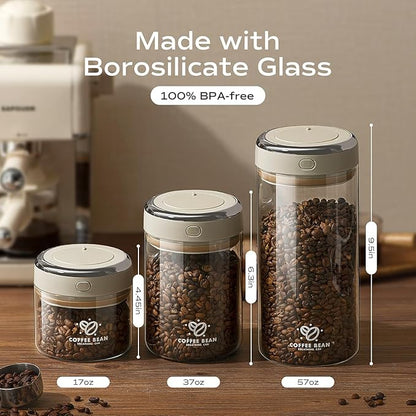Coffee Canister with Premium Glass - Airtight Coffee Container with One-Way CO2 Valve and Freshness Tracker, Perfect for Coffee Bean Storage, 17oz/500ml