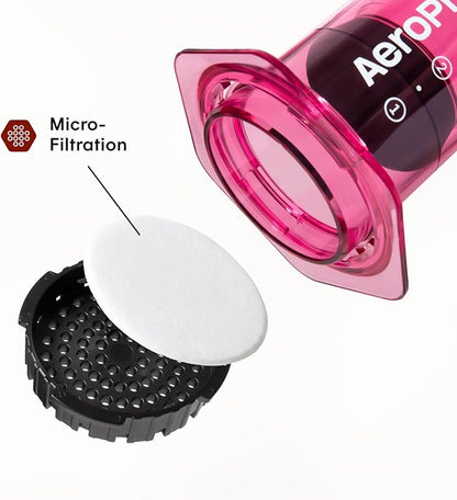 AeroPress Clear Pink Coffee Press – 3 In 1 Brew Method Combines French Press, Espresso, Full Bodied Coffee Without Grit or Bitterness, Small Portable Coffee Maker for Camping & Travel, Pink