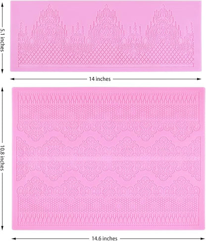 Embossing Lace Fondant Molds, Multi Circle Flowers Lace Mat Wedding Cake Decoration Tool, Rattan Shaped Cupcake Mat Silicone Molds Set of 2