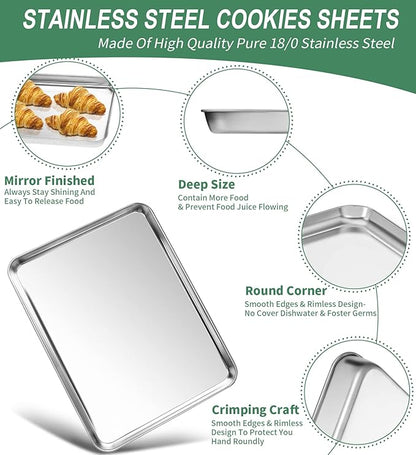 Baking Sheets Set of 2, HKJ Chef Cookie Sheets 2 Pieces & Stainless Steel Baking Pans & Toaster Oven Tray Pans, Rectangle Size 16 x 12 x 1 inch, Non Toxic & Healthy & Easy to Clean