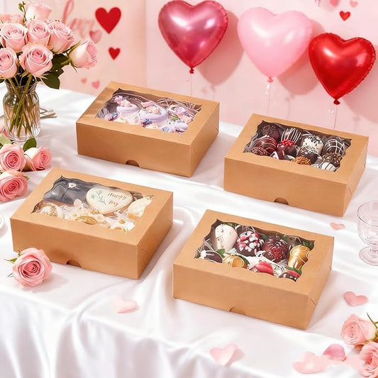 8PCS Brown Bakery Boxes with Window, 8x6x2.5 Inch Gift-Ready Pastry Box for Chocolate Strawberries, Macarons, Donuts, Truffles, Ores, Cookies, Donuts, Perfect for Different Holiday Celebrate