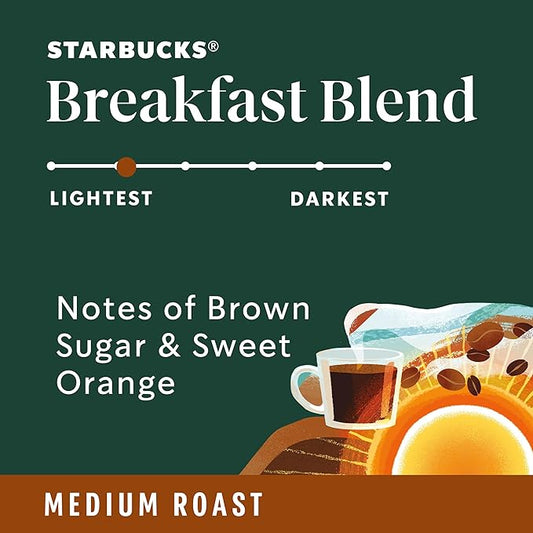 Starbucks K-Cup Coffee Pods, Medium Roast Coffee, Breakfast Blend for Keurig Coffee Makers, 100% Arabica, 1 box (22 pods)
