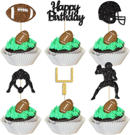 36PC Football Cupcake Toppers for Birthday,Glitter Football Cake Toppers for Boys Birthday,Football Birthday Party Decorations Supplies