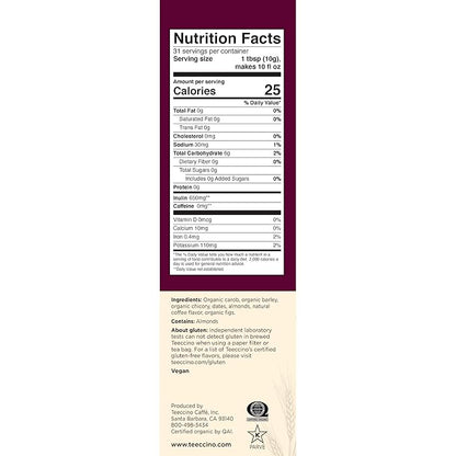 Teeccino Java Chicory Coffee Alternative - 11 Ounce - Ground Herbal Coffee That’s Prebiotic, Caffeine Free & Acid Free, Medium Roast