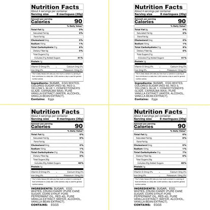 4 Pack Krunchy Melts Original Meringue Cookies | Holiday Season 4-Pack | 2 Holiday Vanilla, 2 Peppermint Crush | Only 80-90 Calories Per Serving | Low Fat/Fat Free, Gluten Free, Dairy Free (4 Oz)