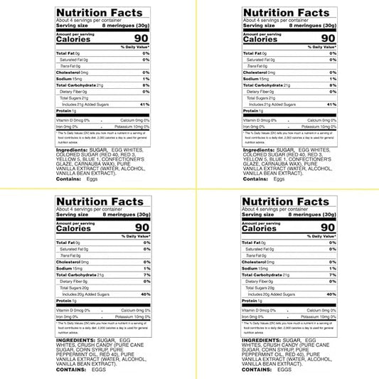4 Pack Krunchy Melts Original Meringue Cookies | Holiday Season 4-Pack | 2 Holiday Vanilla, 2 Peppermint Crush | Only 80-90 Calories Per Serving | Low Fat/Fat Free, Gluten Free, Dairy Free (4 Oz)
