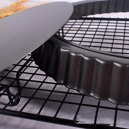 Fluted Tart Pan with Removable Bottom, Carbon Steel Round Tart Pan, Deep Baking Dish Pie Plate for Cakes Pies ([Thickened] 10-inch live bottom pie plate)