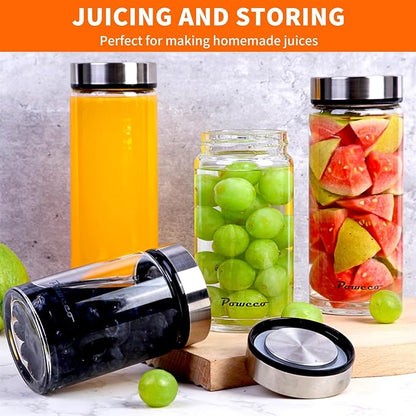 16oz Glass Juice & Water Bottles 4-Pack with Lids- Wide Mouth Reusable Borosilicate Glass- for Juicing, Smoothies, Protein Shakes, Blender & Shaker Bottle- Refillable & Dishwasher Safe(16 oz/500ml)