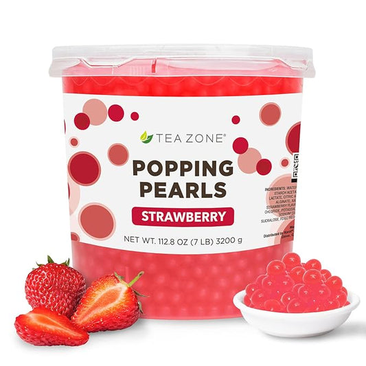 Tea Zone [7 Pounds] Strawberry Popping Pearls for Boba Tea Beverages, Sweets, Ice Cream Topping | B2053