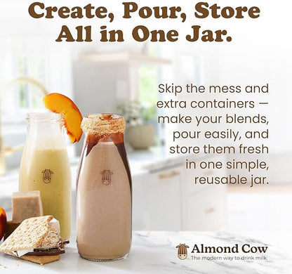Almond Cow 300ml Glass Jar with Rust-Resistant Aluminum Cap - Reusable, Eco-Friendly Storage for Plant-Based Milk, Creamers, Wellness Shots, and Ingredients - Minimalist, Vintage-Inspired Design