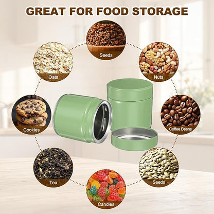 uxcell 2Pcs Round Tea Canisters, 4" x 4" Airtight Metal Tea Containers for Loose Tea, Coffee Beans, Spices - Durable, Compact, and Stylish Storage Tea Tin (Silver Green)