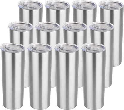 HASLE OUTFITTERS 20 oz Skinny Tumblers Bulk Set, Stainless Steel Insulated Slim Tumblers with Lids, Reusable Double Wall Travel Coffee Mugs, Durable Powder Coated Travel Water Cups(12)
