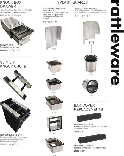 Rattleware Stainless Steel Knock Box - Ideal for Home, Cafe, Restaurant, Hotel, Office, or Commercial Establishment - Heavy Duty Knock Box Trusted By Baristas Worldwide (9" x 5.5" x 4")