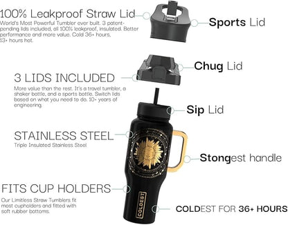 Coldest 40 oz Tumbler with Handle and Straw - 100% Leak Proof Insulated Tumbler with Lid and Straw (3 Lids) - Stainless Steel Tumblers for Women & Men - Cup Holder Friendly Base, 36 oz (Zen)