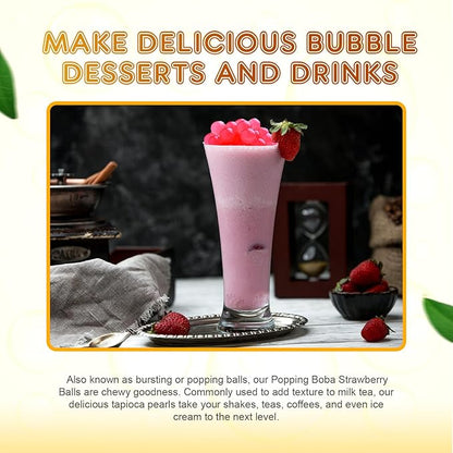 Fanale Strawberry Popping Boba Pearls, Vegan, Non GMO, Gluten Free, Fat Free, Perfect for Bubble Tea, Smoothies, Ice Cream, Desserts, and Beverages 1lb x 12.