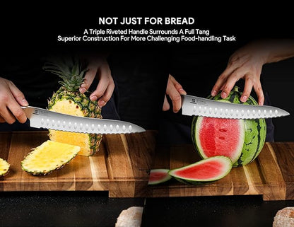 Resharpenable Bread Knife, 10 Inch Multifunction Serrated Knife for Homemade Bread, Razor Sharp Sourdough Slicing with Innovative Wavy Edge for Efficient Cutting, Baking & Wedding Gifts