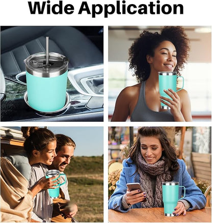 20 oz Tumbler with Handle, Stainless Steel Insulated Tumbler with Lid and Straw, Double Wall Vacuum Coffee Mug Tumbler, Insulated Coffee Thermal Cup for Cold and Hot (Mint Green)