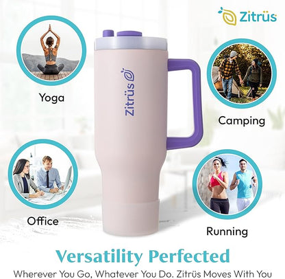40 oz Tumbler with Handle and Straw | Leak Proof Insulated Stainless Steel Water Bottle Travel Mug Fits in Cup Holder | Keeps Cold Hot | Gifts for Women Men Him Her (Pink, 40 oz)