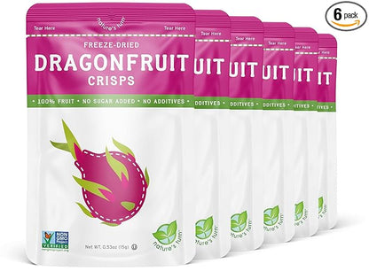 Nature’s Turn Freeze-Dried Dragon Fruit Crisps – Healthy, Gluten-Free, Crispy & Delicious, Plant-Based Snack, Ideal for Cereal, Smoothies, School Lunches, & On-the-Go, Bags of 6 (0.53 oz Each)