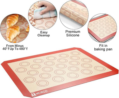 MCIRCO 6 Piece Stainless Steel Baking Sheet with Rack with Silicone Baking Mat Set (2 Pans + 2 Racks + 2 Mats), 17.3 x 13 x 1 Inch Cookie Sheet with Cooling Rack, Easy Clean